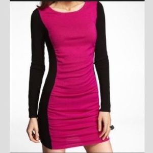 EXPRESS Long Sleeve Black & Pink Bodycon Dress